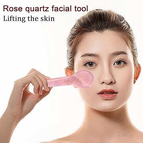Miniatura 2 de Herramientas de masaje de raspado de Gua Sha de cuarzo rosa,Masaje Varita Acupuntura Terapia Stick Point Tratamiento