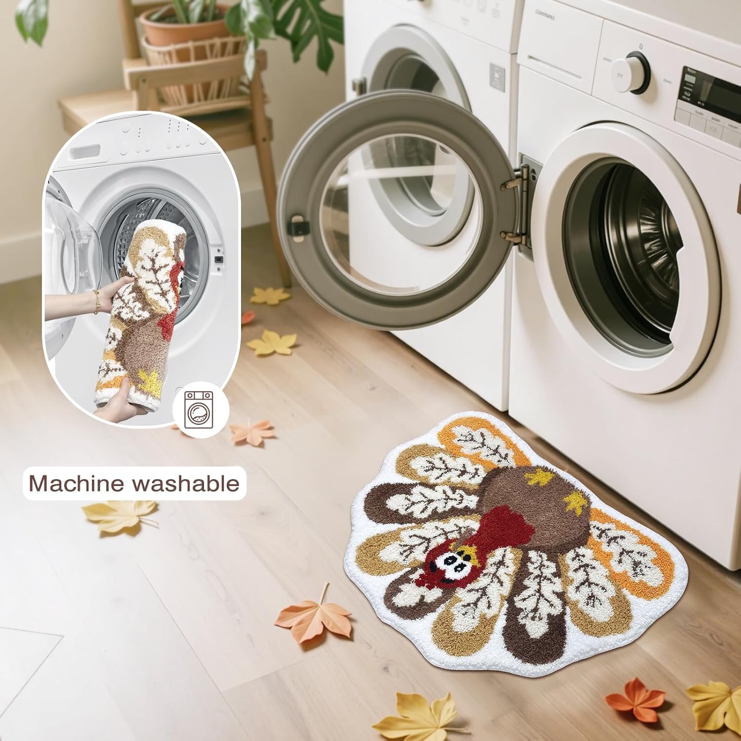 Mocsicka Thanksgiving Turkey Bath Mat Cute Turkey Bathroom Rug Super Soft Absorbent Bathroom Rugs Non Slip Bath Mat Machine Washable Rug for Bathrooms 20x28 inches