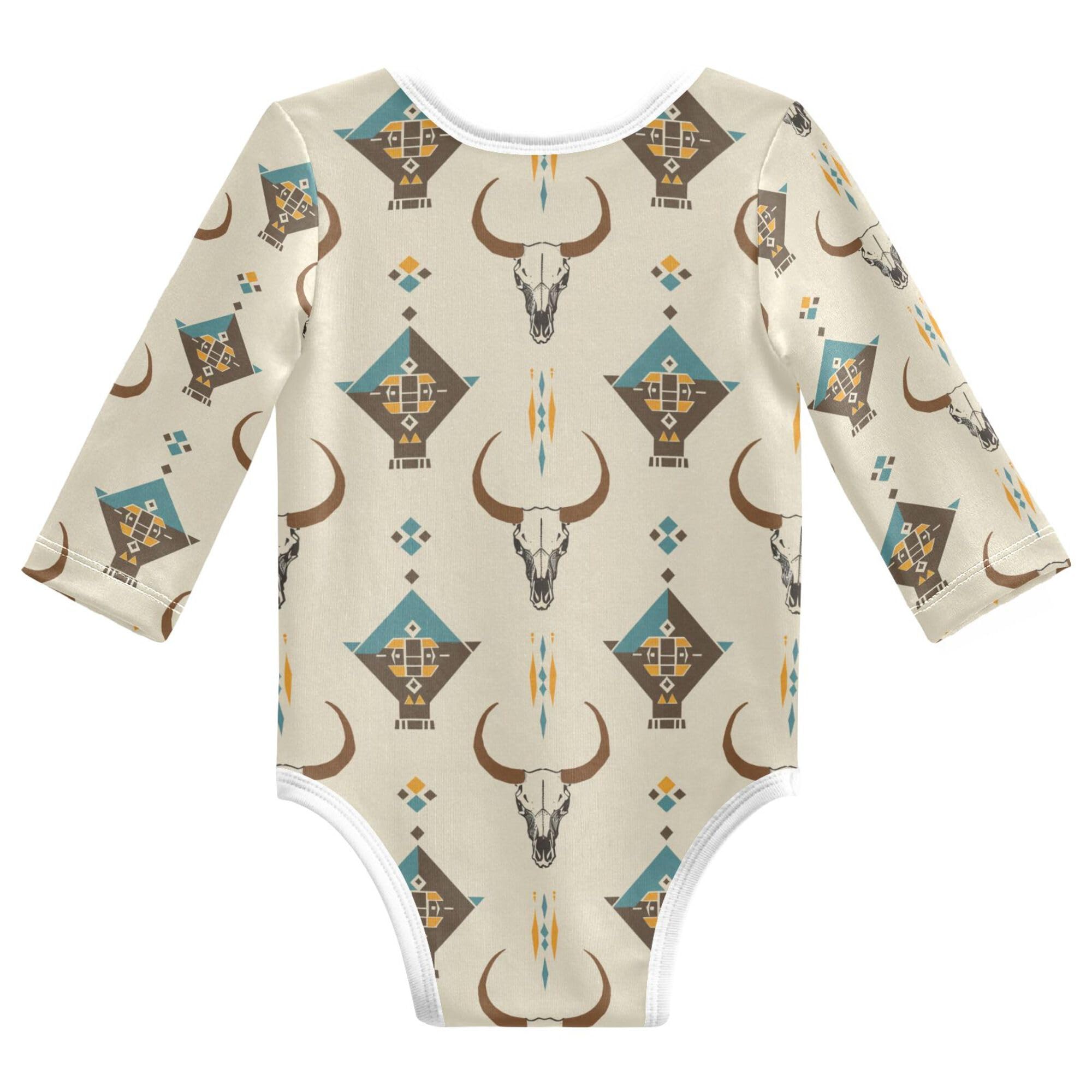 Western Cow Skulls Geometric Toddler Boy Clothes Autumn Cotton Month Boy Shirts for Girl First Birthday 18M