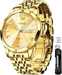 OLEVS Montre pour les hommes Diamant Robe d'affaires en acier inoxydable Quartz analogique Imperméable Date Lumineuse Deux Tons Montre de Wrist Casual de luxe
