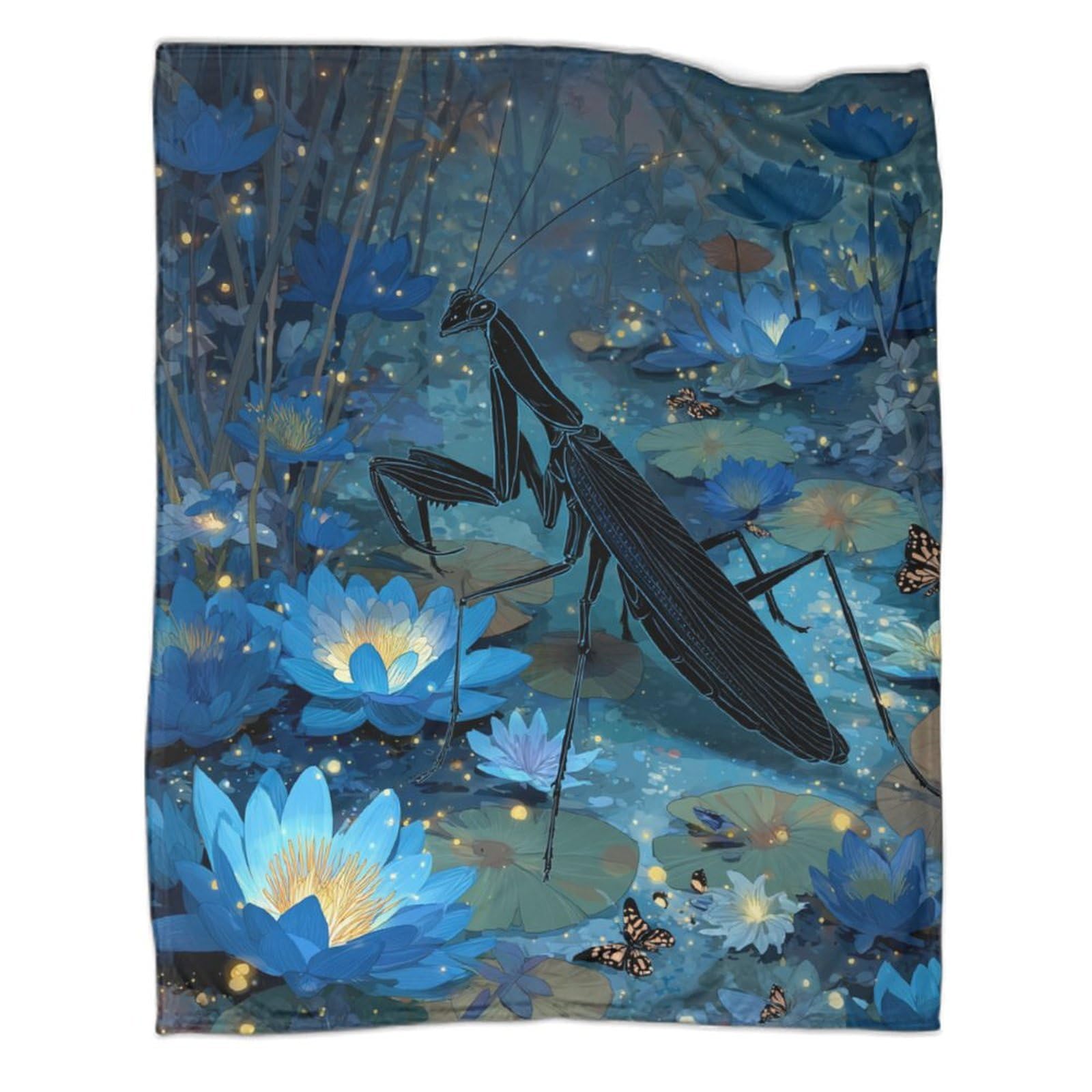 kaiyun Black Mantis, Water Lily Blanket - Versatile Warm Bedding Soft And Comfortable Travel Bed Throws And Patchwork Quilts 50x60inch(127x152cm)