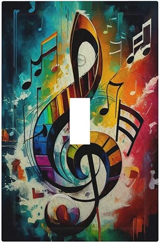 Coloridas notas musicales sobre un fondo de tono arcoíris de 1 cuadrilla, cubierta de interruptor de luz de una sola palanca, placa decorativa de