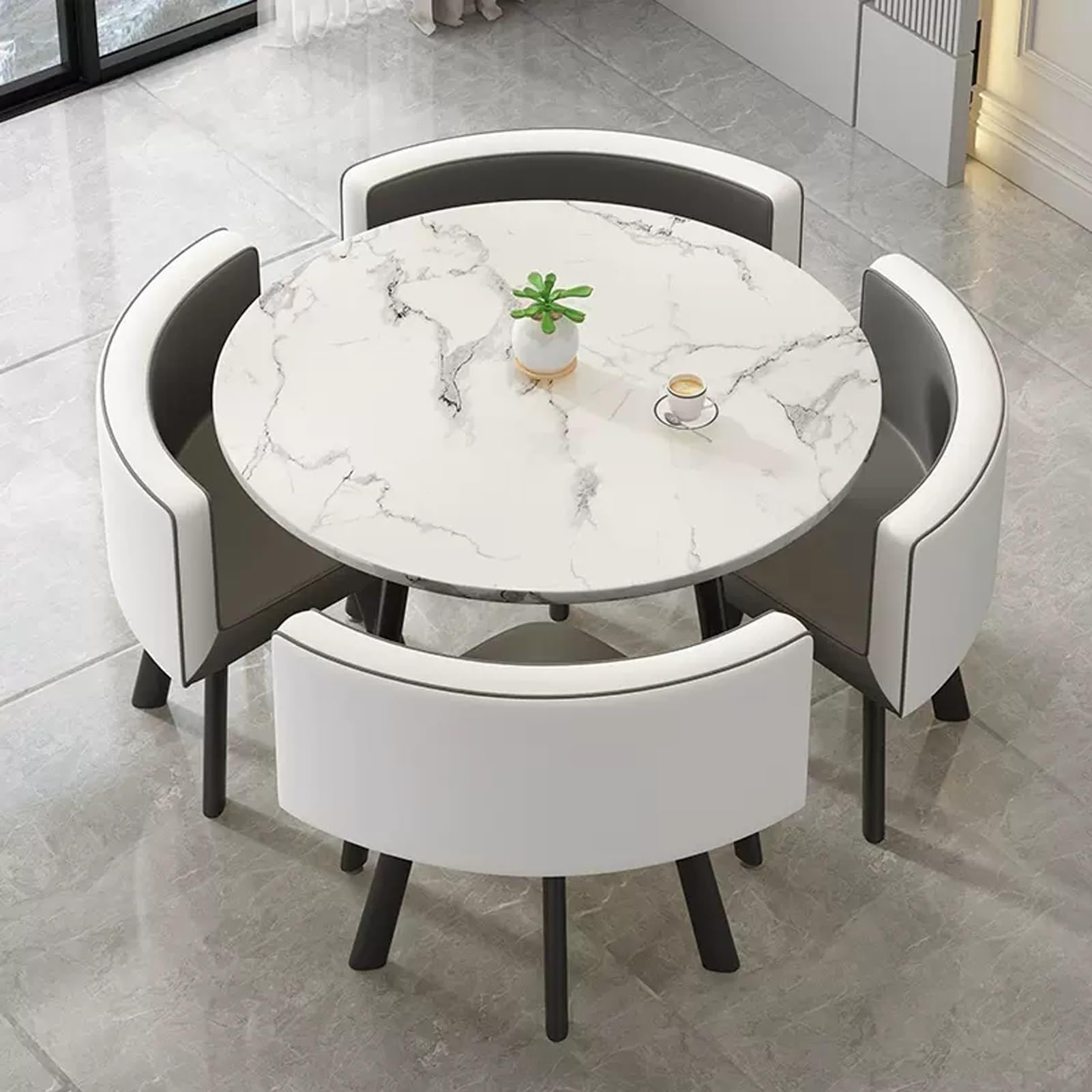 AYCDL SpaceSaving Round Dining Table Set with 4 Chairs for Conference Room & Office – Versatile Reception Table Negotiation Desk & Coffee Table Combo,Pu-leder17