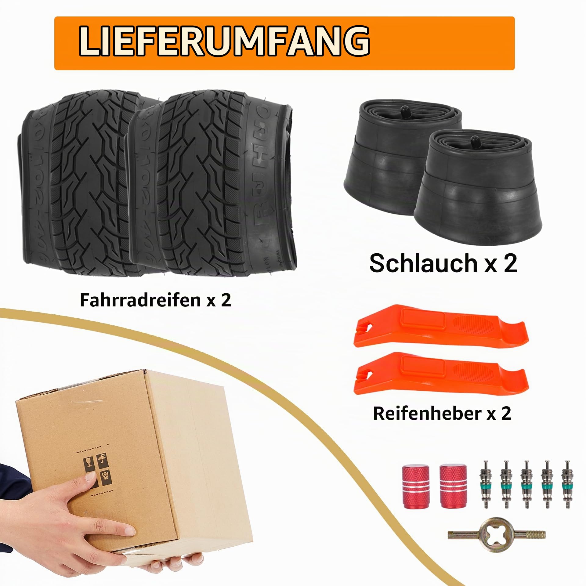 2-Pack 20x4.0 Fatbike Reifen und Schläuche, 20 Zoll Fahrrad Schlauch, Faltenbar Ersatz Bicycle TiresFahrradreifen mit 2 Reifenhebeln Für Mountainbike und E-Bike (DE)