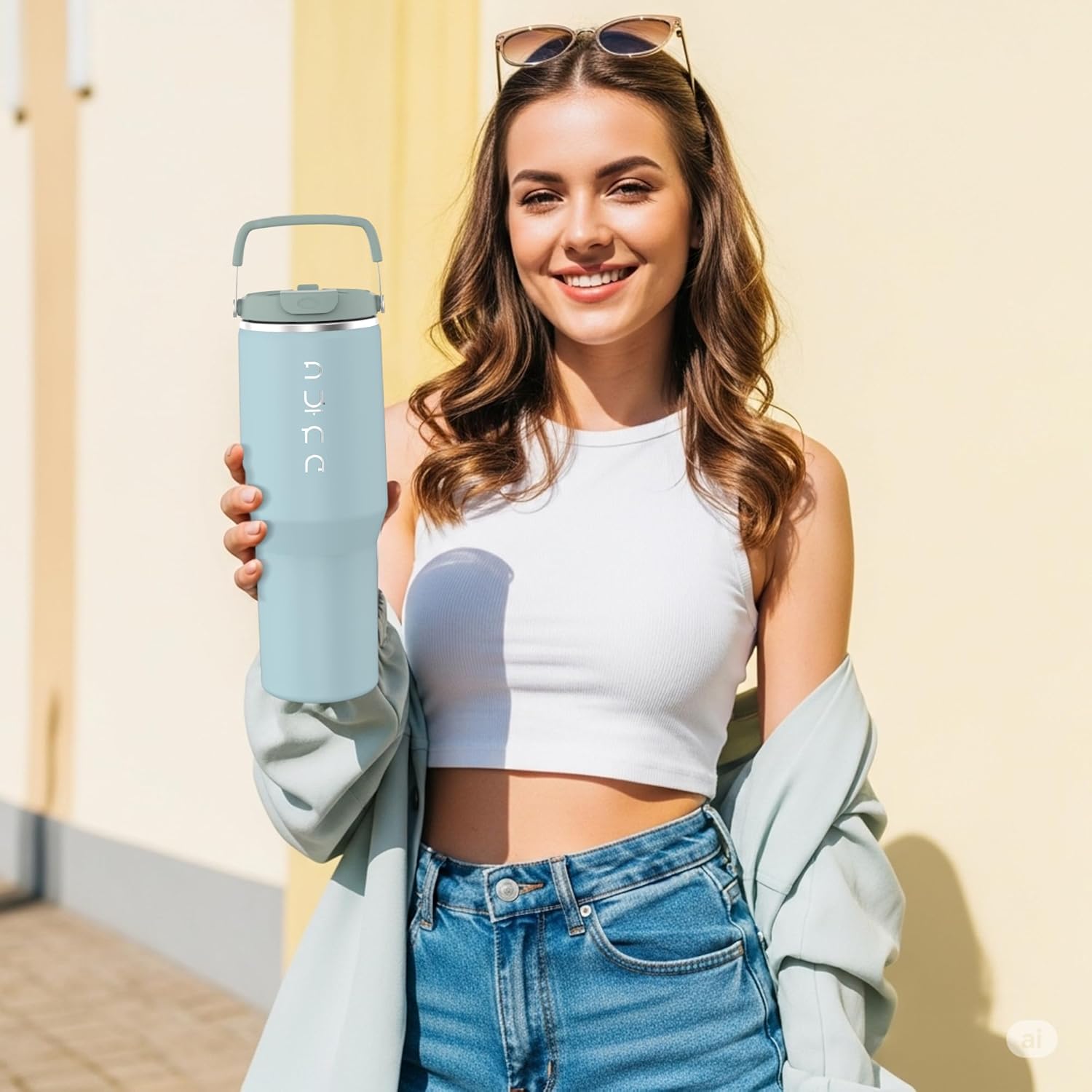 DUNAA 40 oz Insulated Stainless Steel Tumbler with Handle | Sky Blue Travel Mug with Lid & Straw, Double-Wall Vacuum Insulation, Keeps Drinks Cold up to 12 Hours & Hot up to 6 Hours, Reusable Leak - Image 9