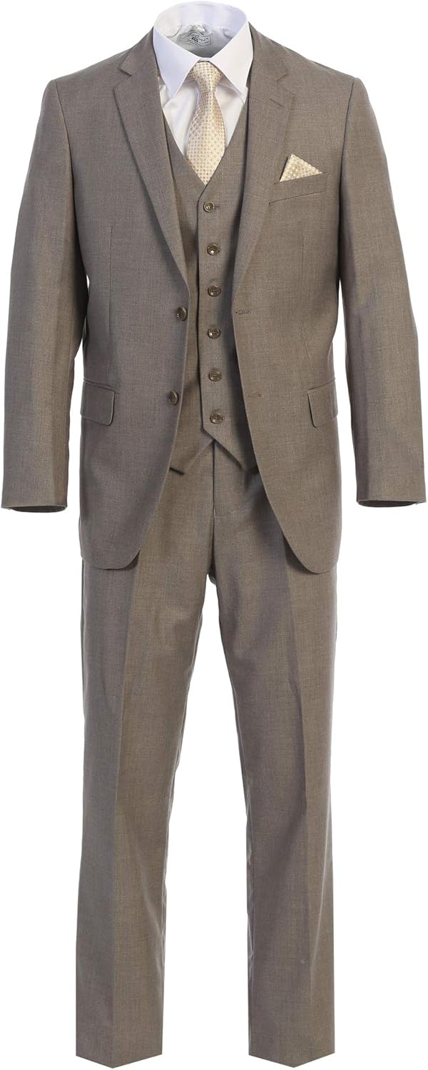 Elegant Men's Modern Fit Three Piece Two Button Suit - Many Colors (48 Long, Sand)