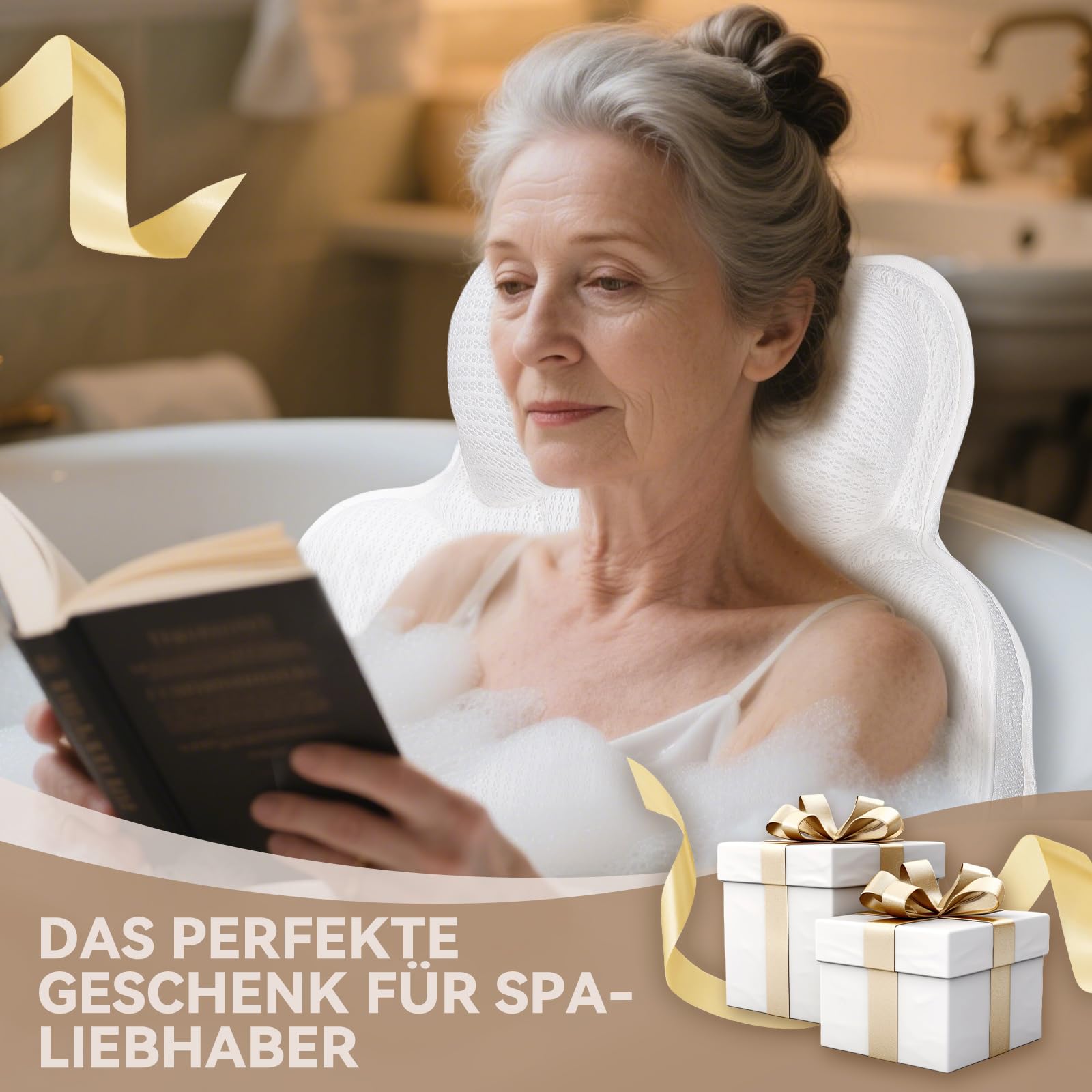 Badewannenkissen – Nackenkissen Badewanne aus 5D Air Mesh, Badekissen für Badewanne, 54 Rutschfestes Kopfkissen, Schnelltrocknend, Weiches Kissen für Badewannen (Weiß)
