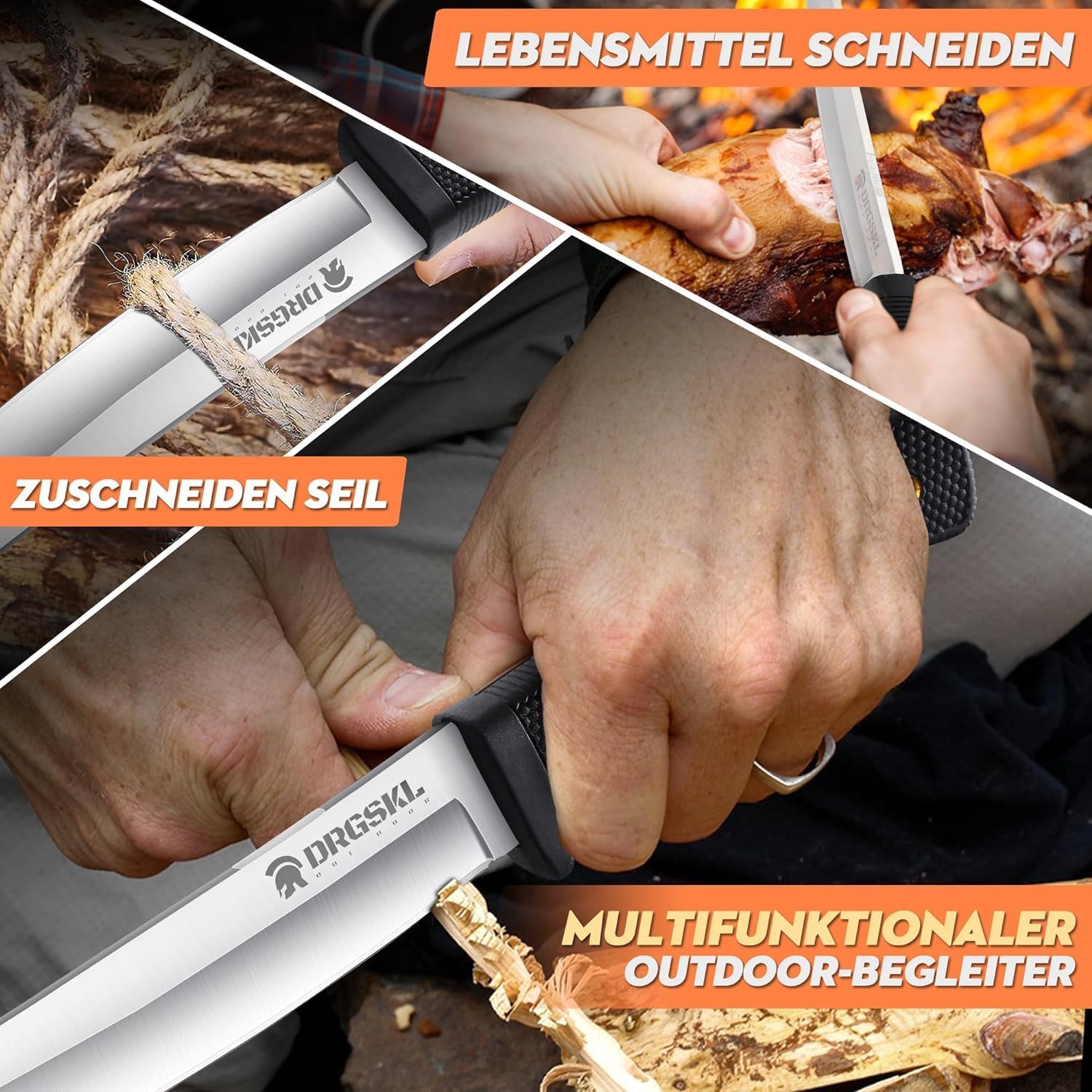 DRGSKL Recon Tanto Survival Messer Outdoor Scharfe Dschungel-Jagdmesser Kydexscheide Bushcraft Outdoor-Messer für Camping Messer, Wandern Weihnachtstag Männer Geschenke Schwarz