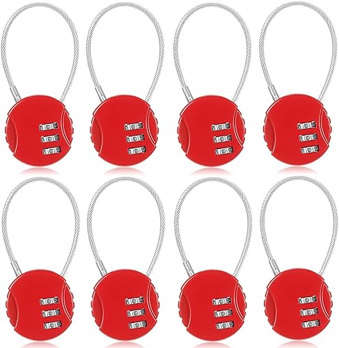 Miniatura 13 de Moxweyeni Paquete de 8 candados de combinación de 3 dígitos pequeños combinados para equipaje, candado de cable para exteriores, impermeable, Multi