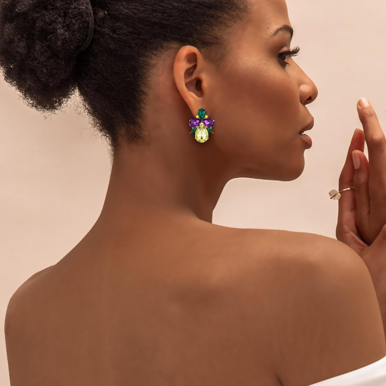 EVER FAITH Wedding Rhinestone Crystal Art Deco Stud Earring for Bride, Banquet Prom Sparkly Multi Teardrop Marquise Earrings for Woman - Image 3