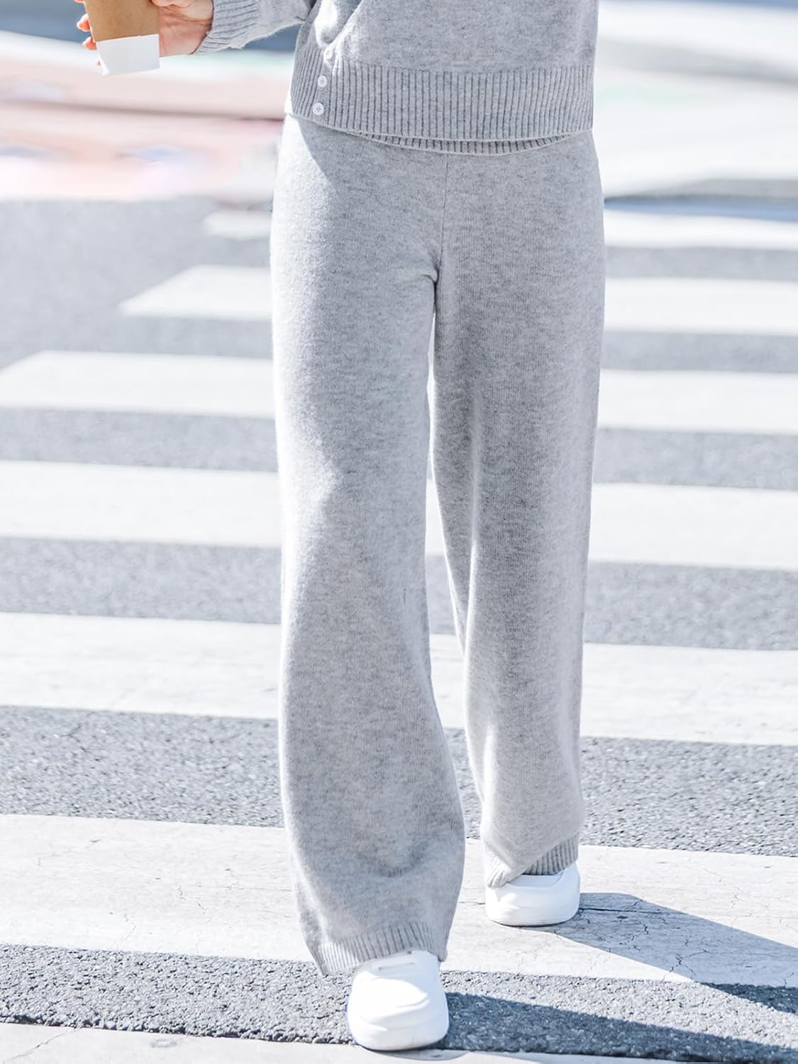 CUPSHE Women’s Knit Pants Wide Leg High Waist Casual Lounge Stretch Cozy Trousers Fall Winter - Image 6