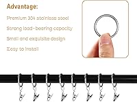 Vista 4 de Anillos de cortina con clips ganchos, 100 piezas de 1 pulgada, anillos de cortina de metal de acero inoxidable con clips colgadores para soporte