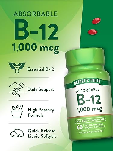 Miniatura 5 de Nature's Truth Vitamina B12 1000 mcg 60 cápsulas blandas Suplemento sin OMG y sin gluten