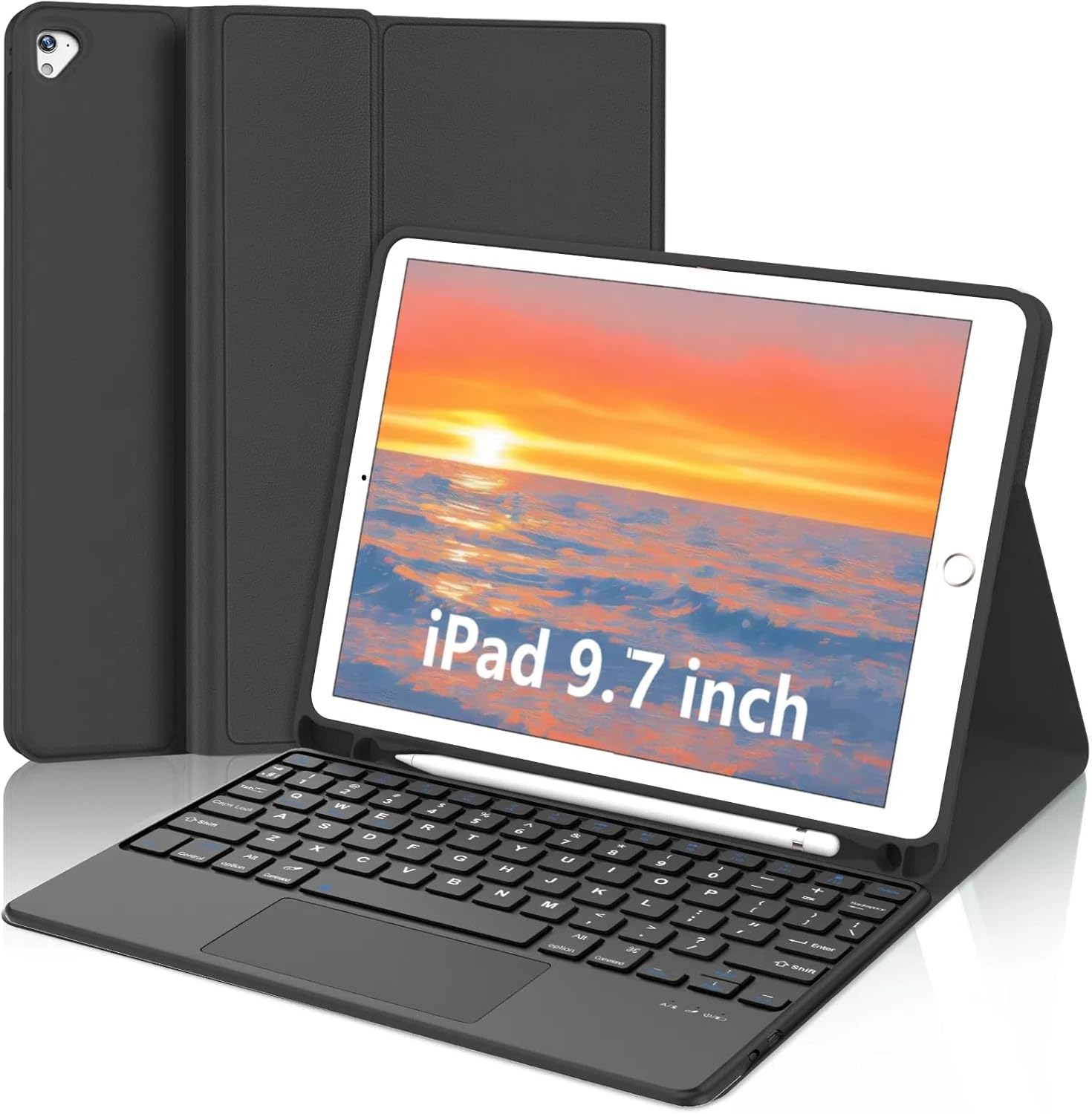 IVEOPPE Keyboard case for iPad 9.7 inch, iPad 6th Gen (2018), 5th Gen (2017), Air 1(2013)/Air 2 (2014),iPad Pro 9.7, Multi-Touch Trackpad, Detachable Bluetooth Wireless Keyboard,Rechargeable (Black)