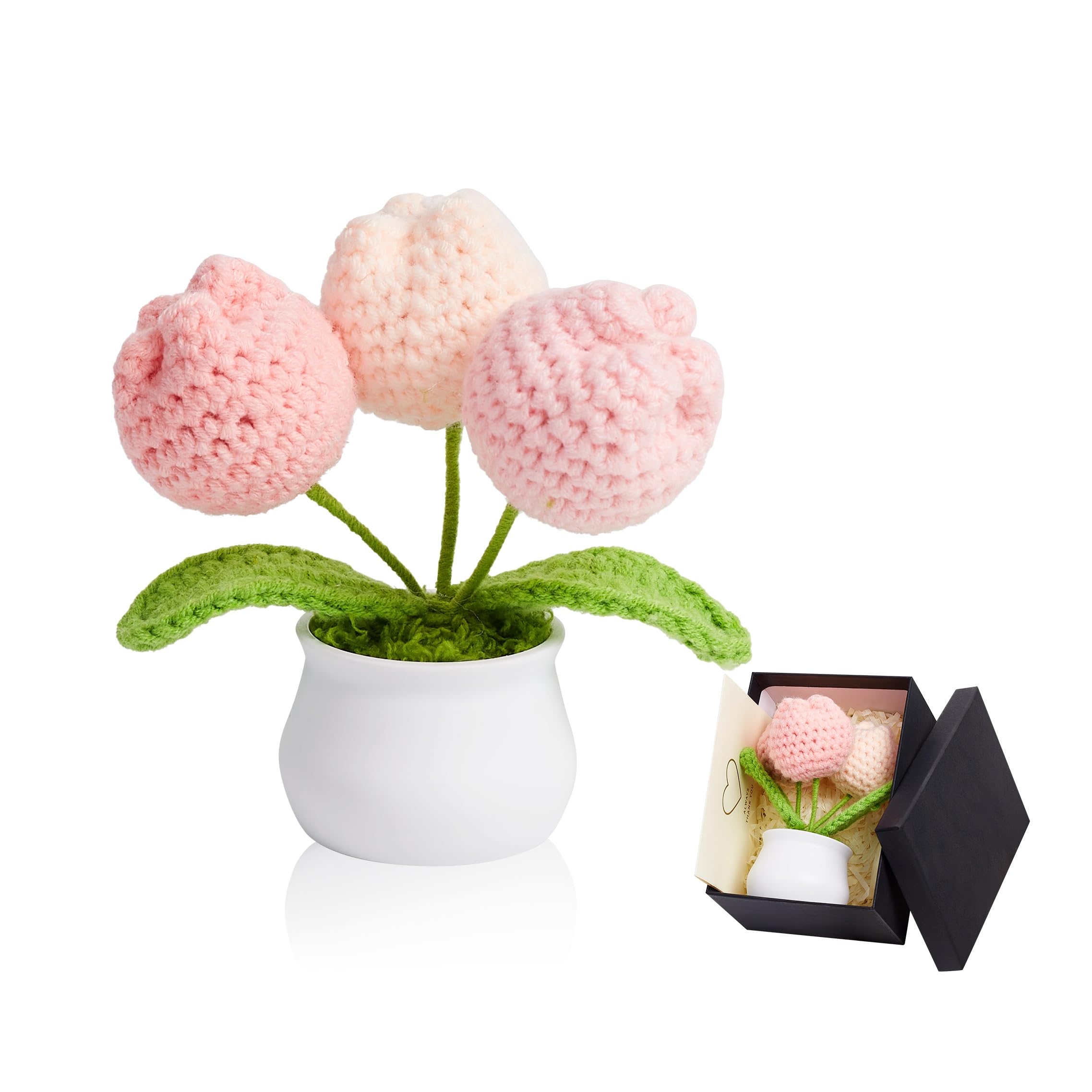 MAIBAOTA Handmade Pink Tulips Crochet Flowers Thank You Teacher Gifts — image 1