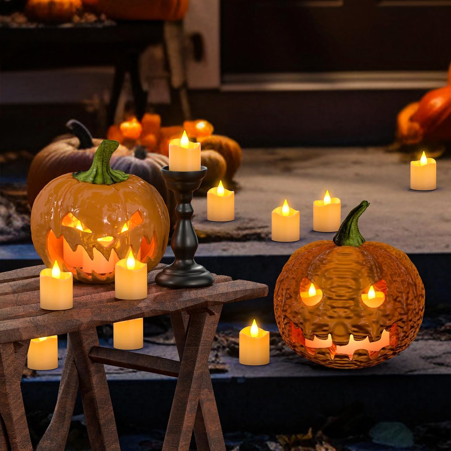 Yme Remote Control Votive Candles, 6pcs Rechargeable LED Flameless Tea Lights Candles Flickering with Timer for Halloween Christmas Party Decorations Living Room Home Fall Decor
