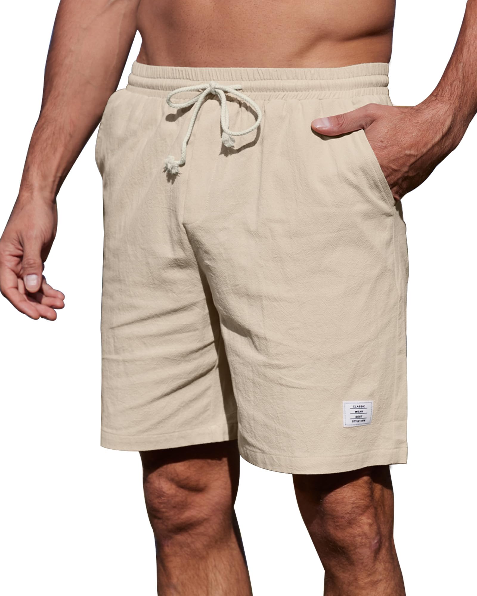 YAOHUOLE Herren Leinenhose Kurz Leinen Shorts Sommer Beach Kurze Hosen Leinen Bermuda Hose