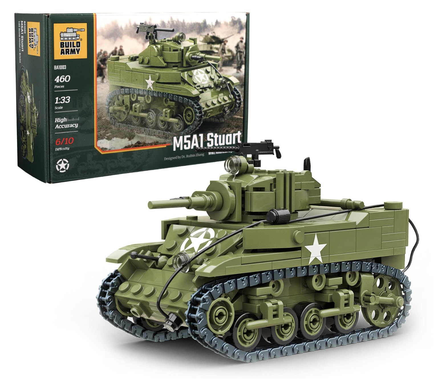 WW2 USA M5A1 Stuart Lekki czołg model z klocków z cegieł 460szt