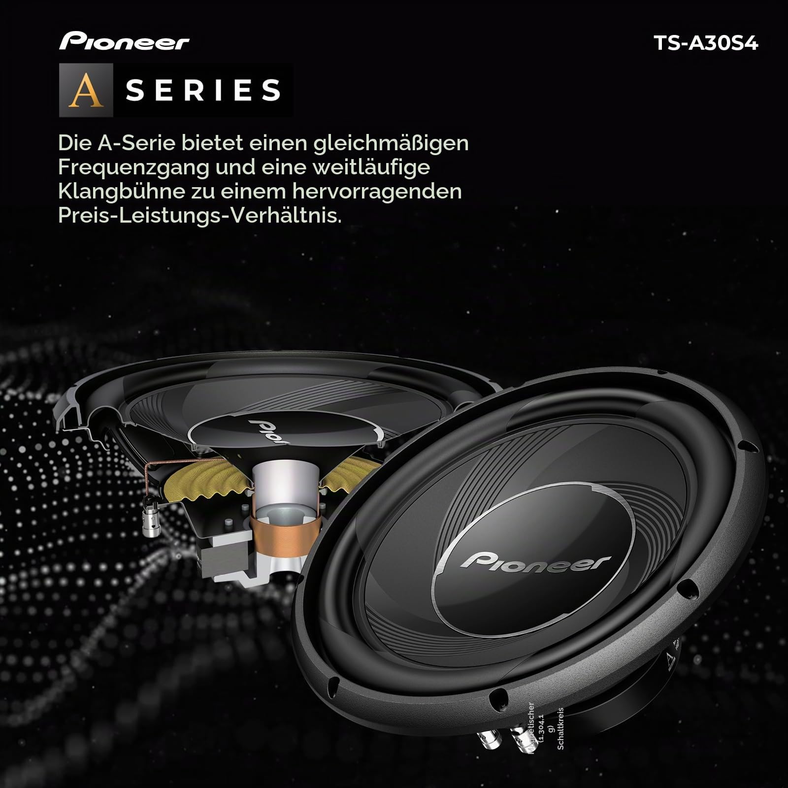 PIONEER TS-A30S4 Subwoofer (1.400 W), 30 cm/12", IMPP Membran für kraftvollen Klang, kontinuierliche Ausgangsleistung 400 W, schwarz