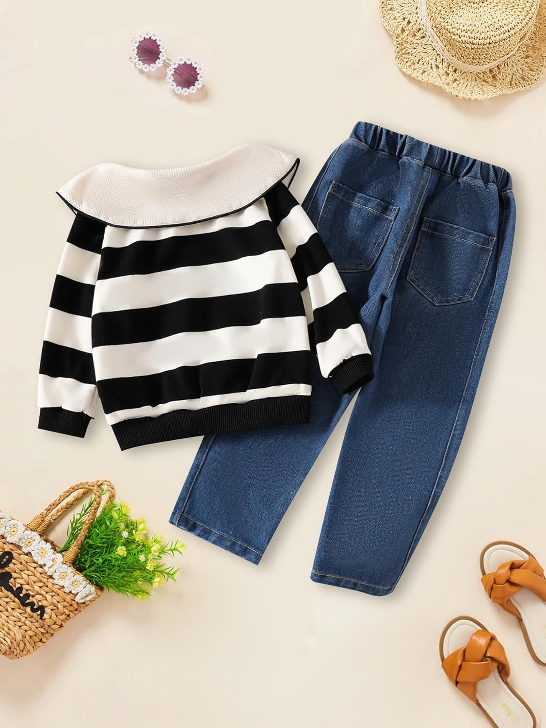 Toddler Girls 2 Pieces Peter Pan Collar Casual Sweatshirt Top and Jeans Denim Pants Set Clothing Outfits for 80-120cm - Image 2