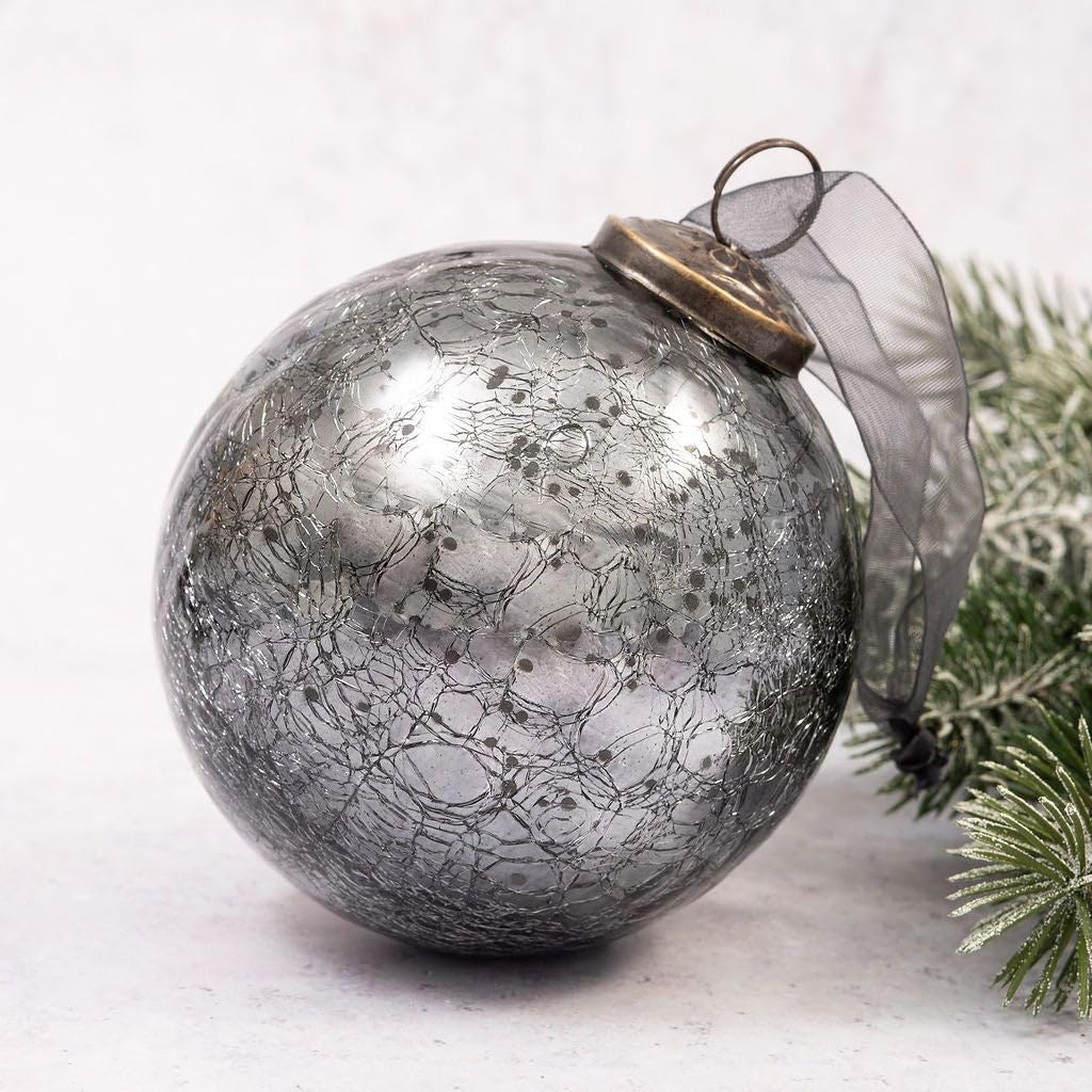 Arthur Cameron Slate Crackle Glass Christmas Tree Bauble Hanging Ball Decoration (4", )