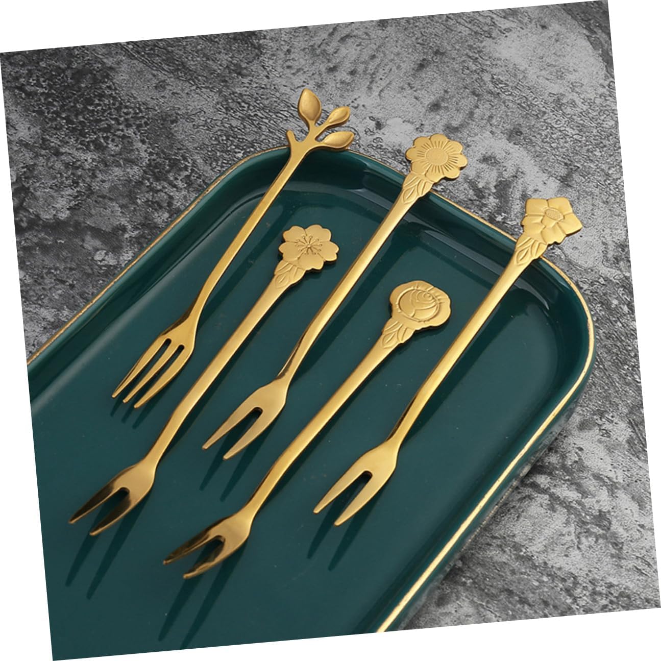 COLLBATH 10pcs Titanium Coated Two-tine Fruit Forks and Dessert Forks Set for Home Use Small for Cake Snacks and Fruit Serving