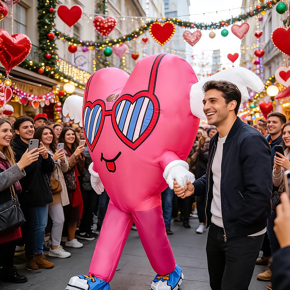 Rafalacy Disfraz inflable de amor para adultos, disfraz de corazón rosa para San Valentín, día de la madre, boda, aniversario