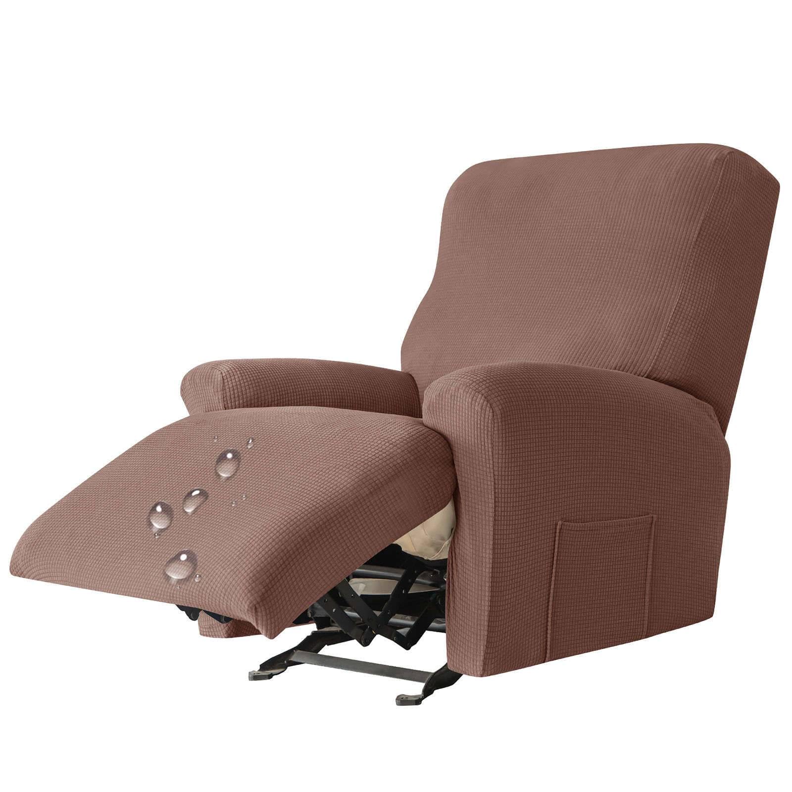 Waterproof Recliner Chair Covers Stretch 4-piece Lazy Boy Reclining Sofa Slipcover Jacquard With Pocket Armchair Covers For Kids Pets Dog Cat-brown-1 seater