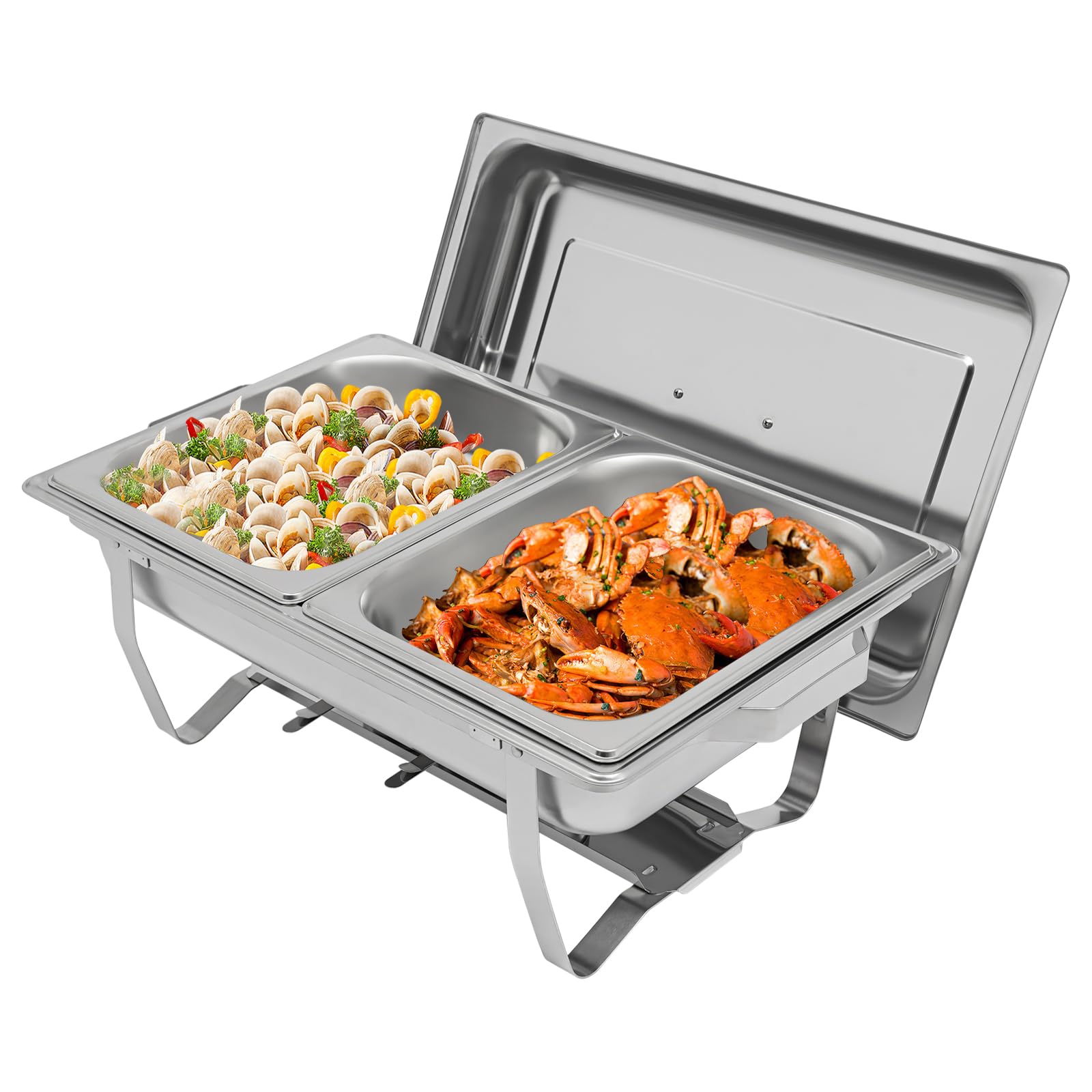 Chafing Dish Set scalda buffet, 6 l, in acciaio inox, con 2 contenitori, scalda buffet rettangolari per catering, feste, matrimoni, ristorante, struttura e supporto per combustibile inclusi