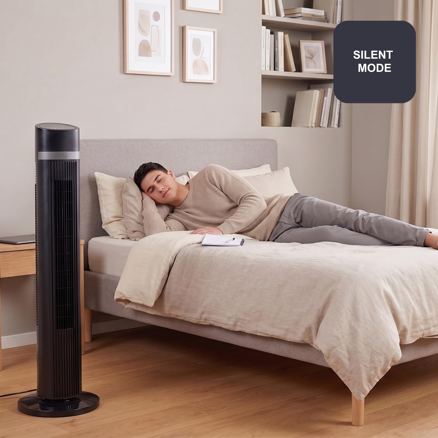 Black+Decker BXEFT50E wentylator kolumnowy 102 cm, 45 W, 4 prędkości, oscylujący, kontroler soft touch, timer 15h, pilot zdalnego sterowania, 3 tryby, cichy uchwyt, stabilna podstawa, czarny