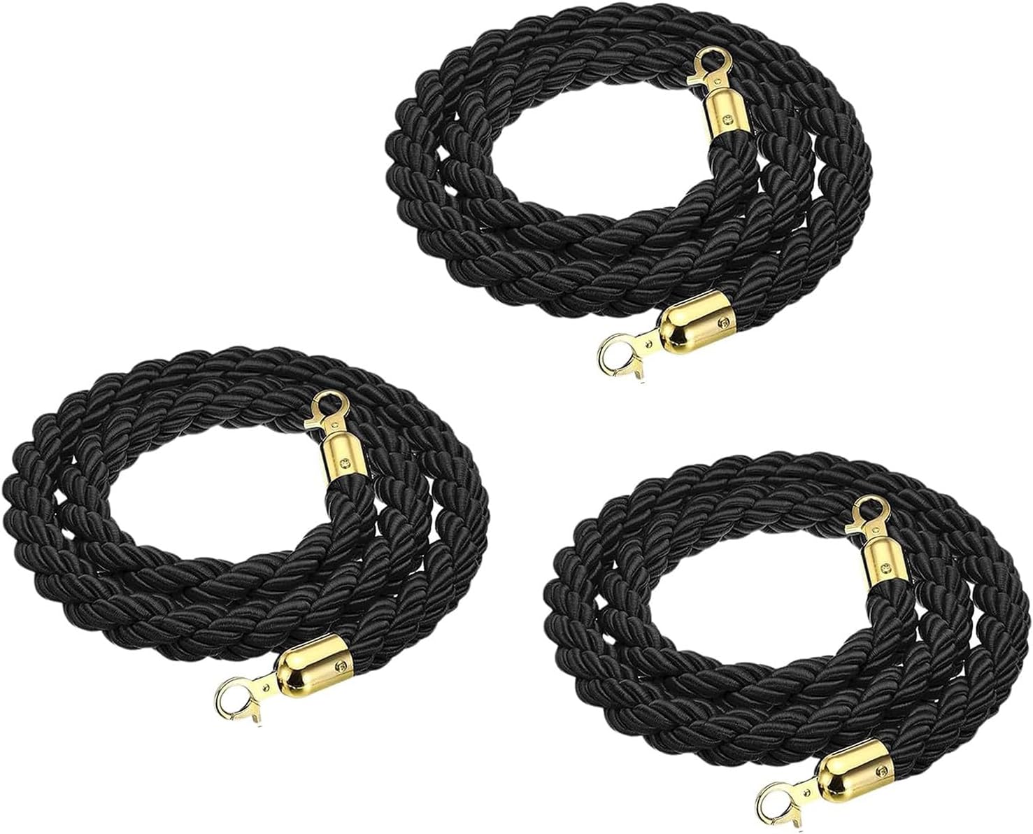 3 Pcs Twisted Post Ropes with Snap Hooks,Stanchion Rope,Barrier Ropes,for Posts Stands Queue Divider Crowd Control of Hotel,Gold Hook(Size:3.3ft)