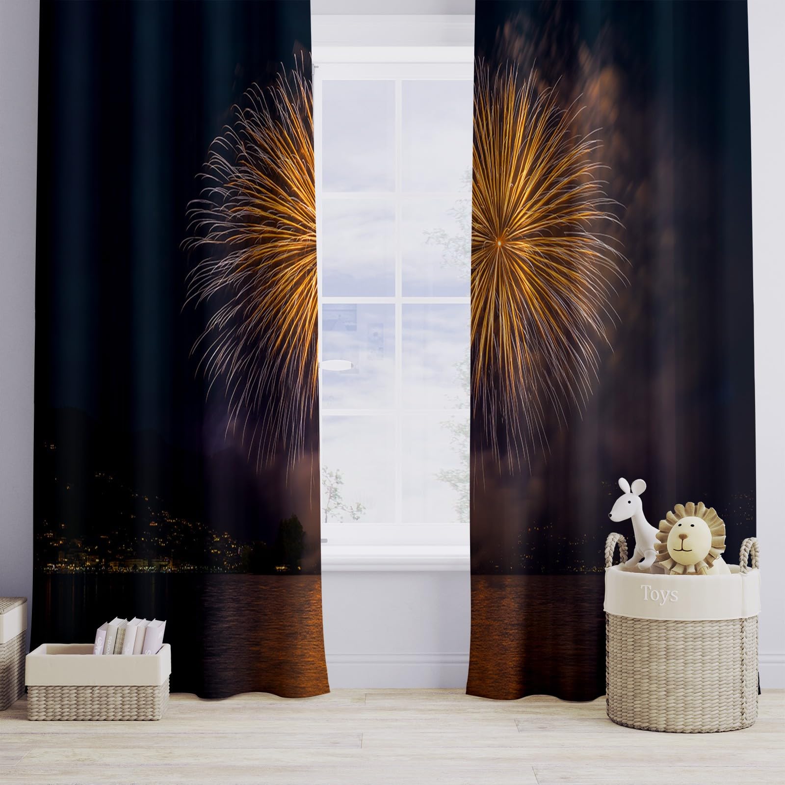 Generisch Nachthimmel Flamme 2er Set Verdunkelungsvorhänge mit Ösen, Naturlandschaft Blickdicht Thermo Isoliert Vorhänge für Wohnzimmer & Schlafzimmer, HxB 166 x 75 cm