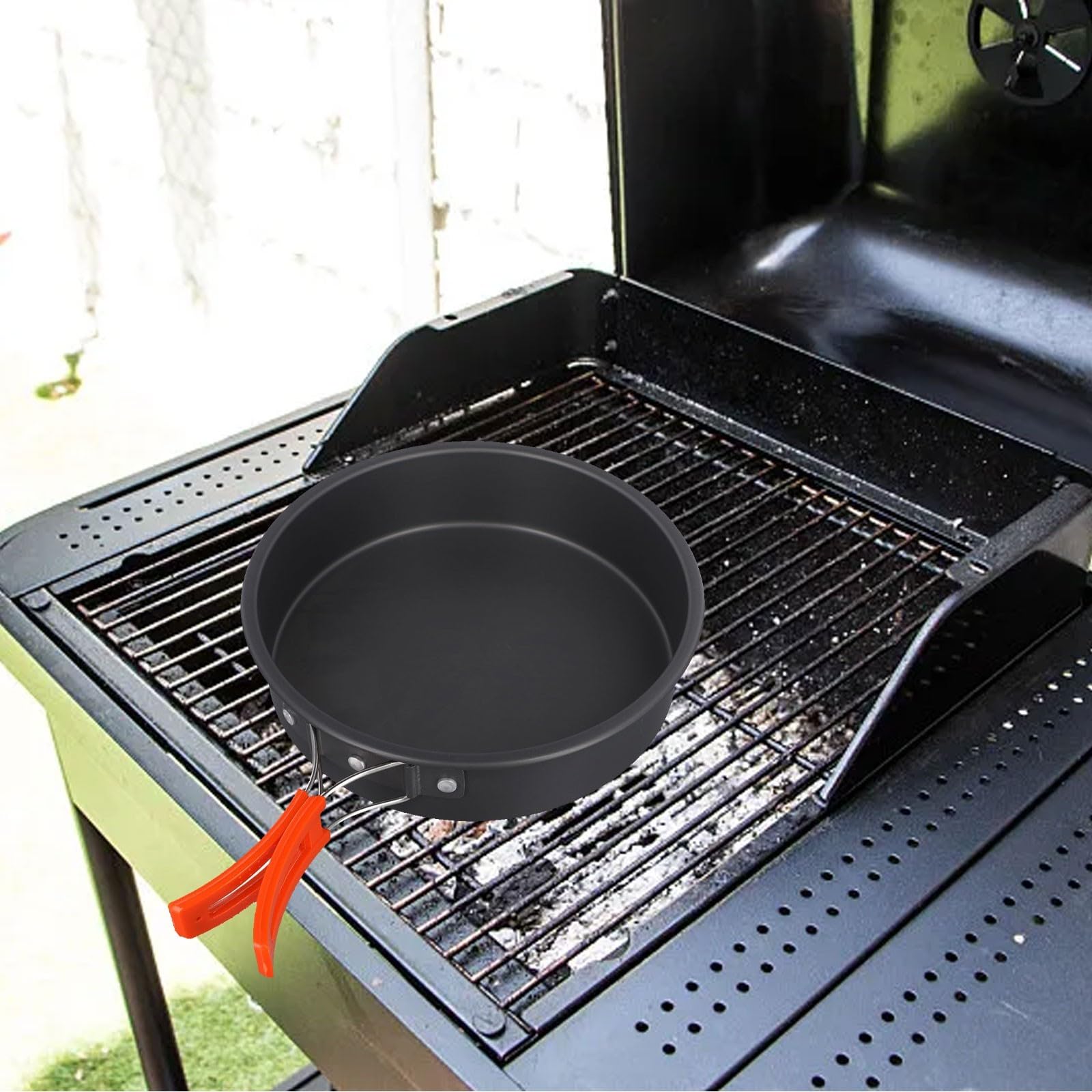 Sartén antiadherente de alúmina para camping, sartén ligera y resistente, equipo de cocina al aire libre, sartén portátil para mochileros (mediana)