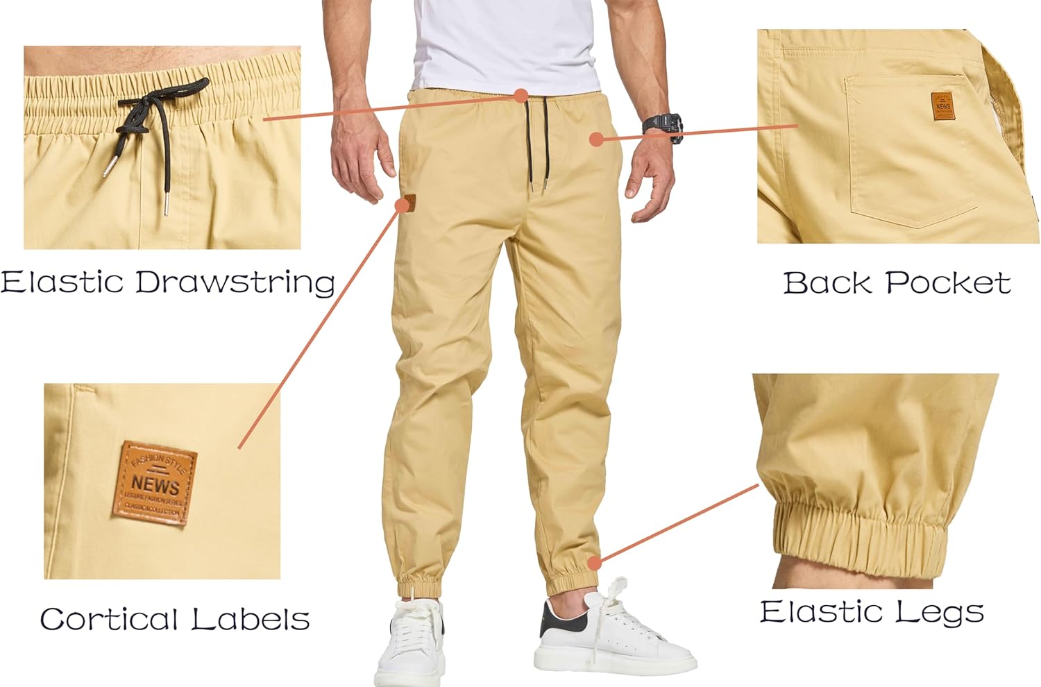 STICKON Mens Joggers with Pockets Casual Slim Fit Track Pants Elastic Waistband Drawstring Twill Jogging Sweatpants - Image 5