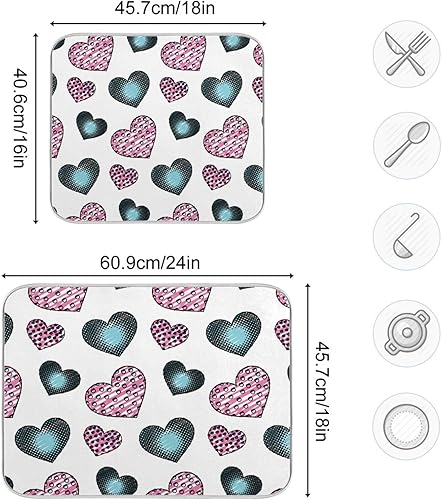 Miniatura 3 de Doodle Hearts Valentine Love Dish Drying Mat Drying Pads For Kitchen Counter Dish Drainer With Mat Tapete Para Cocina 16'' x 18''