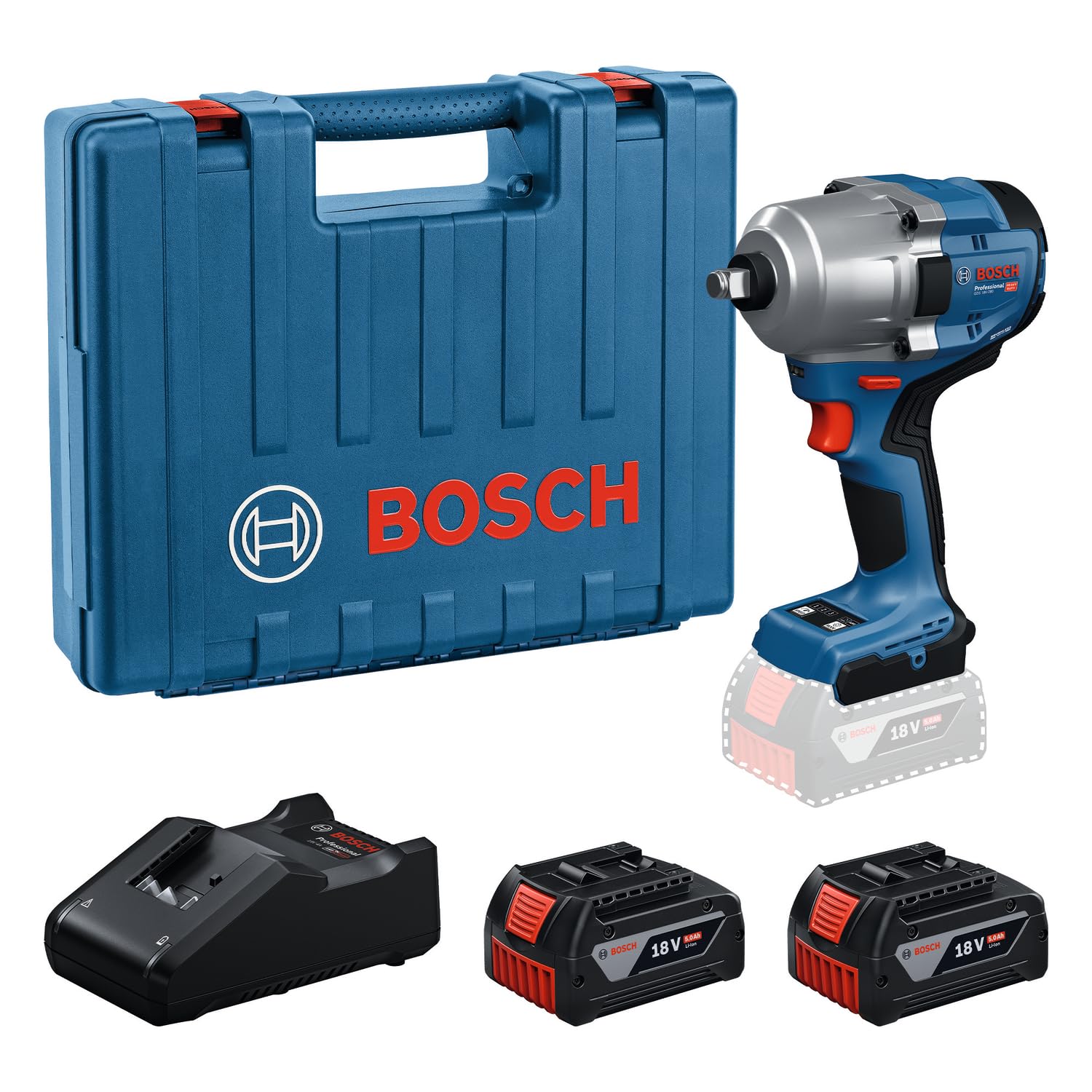 Bosch Professional 18V System Akumulatorowy klucz udarowy GDS 18V-780 (2 akumulatory 5,0 Ah, ładowarka GAL 18V-40, walizka)