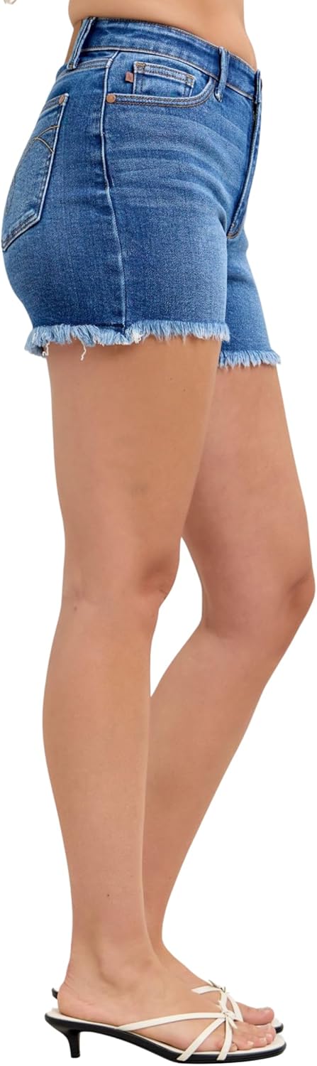 Judy Blue High Waist Dark Wash Slim Fray Shorts - Image 7