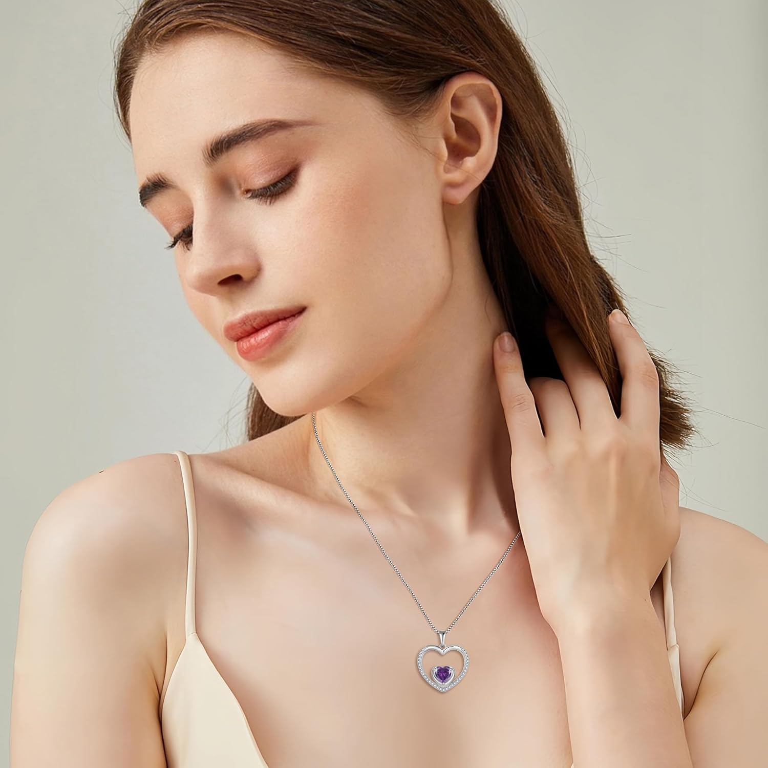 FJ Heart Pendant Necklace 925 Sterling Silver Birthstone Jewelry for Women - Image 2