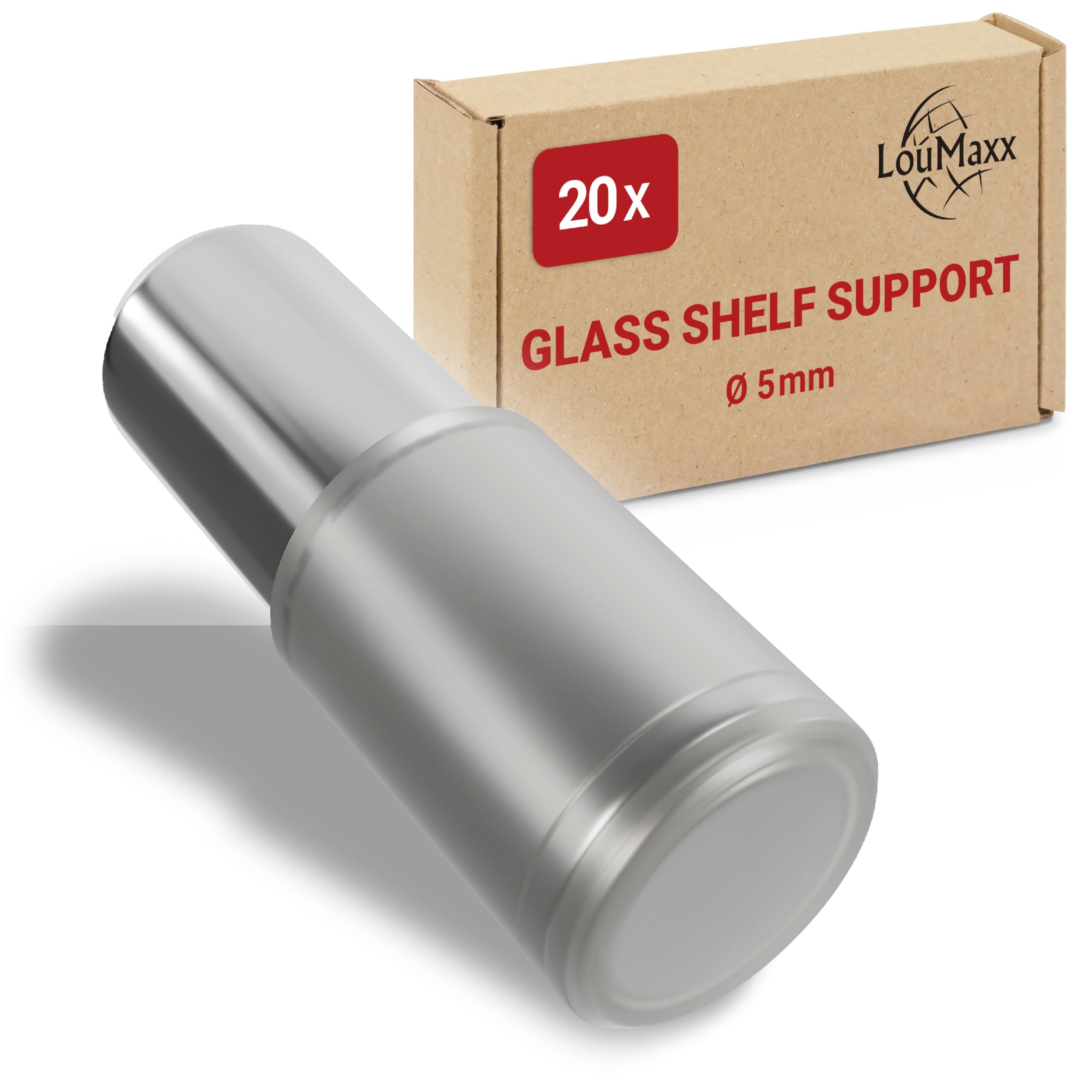 Loumaxx Shelf Support 5 Mm For Glass Shelves - Set Of 20 Nickel-Plated Shelf Pins 5 Mm With Rubber Coating - Durable Shelf Support 5 Mm For Sturdy Shelf Bracket In Cabinets