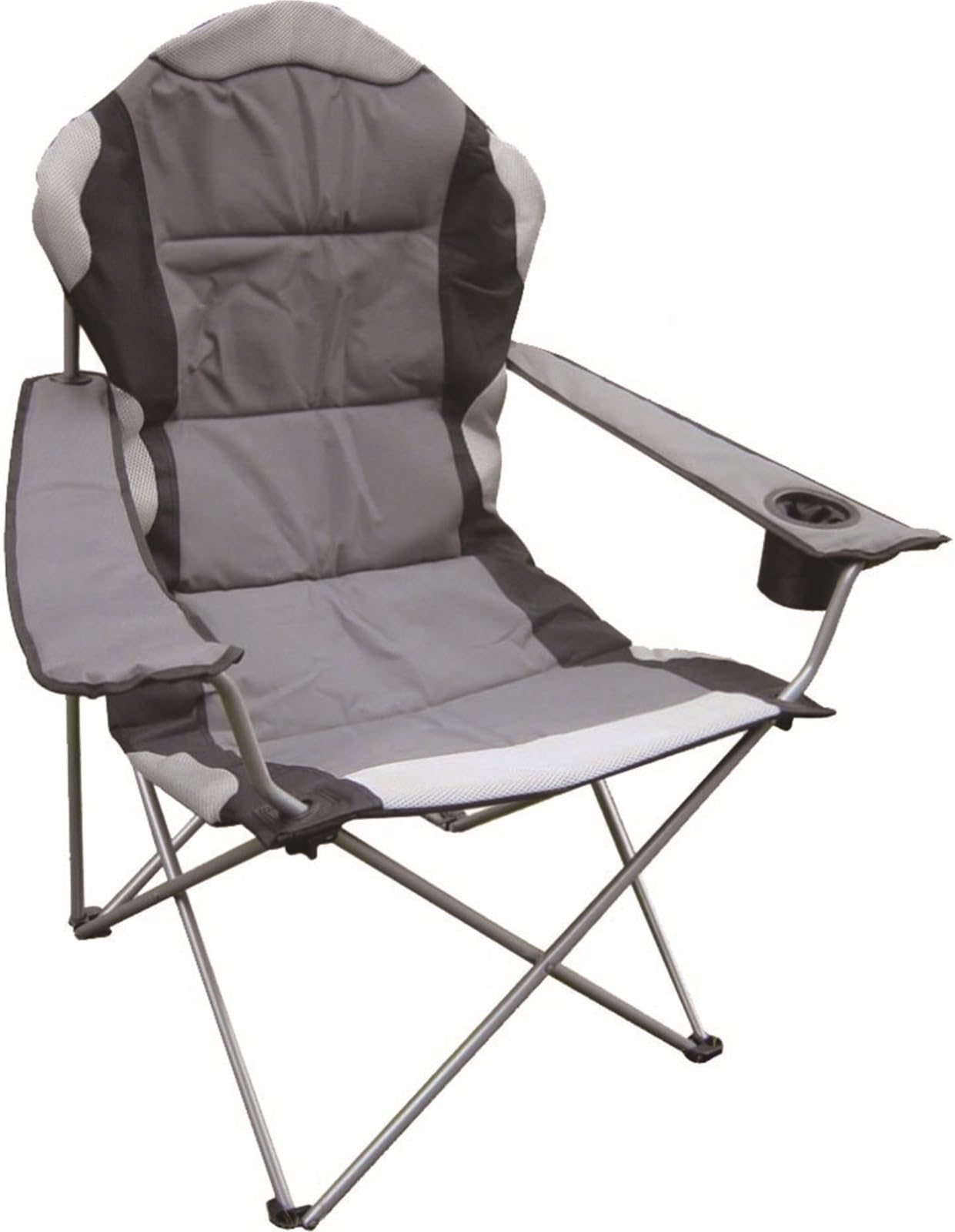 Deluxe Portable Folding Camping Deck Chair Grey Black Foldable Fishing Picnic Beach Garden Patio Furniture Seat