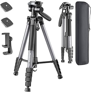 Trípode para cámara de 188 cm, Soporte de trípode Resistente de Aluminio Porfessional, trípode Compacto con Bolsa de Transporte, con Soporte para teléfono (Gris)