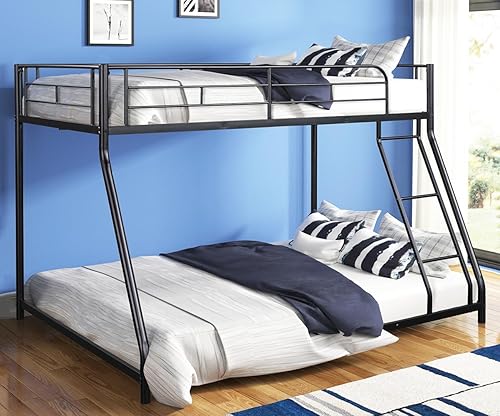 Litera con barandilla de protección y escalera, marco de cama de metal individual sobre matrimonial, para niños, adolescentes y adultos, no necesita