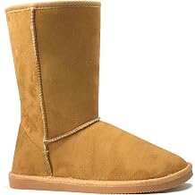 REDVOLUTION Womens Suede Faux Fur Mid-Calf Classic Winter Boots Rubber Sole