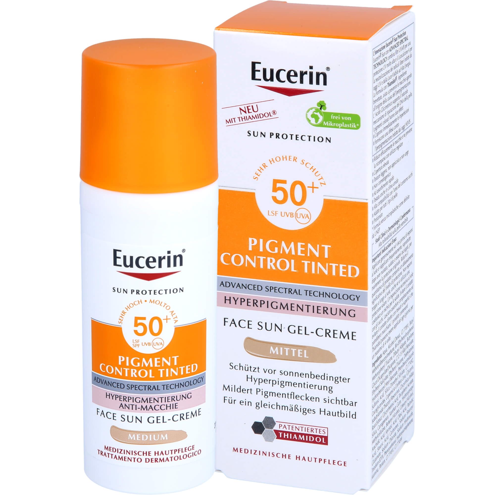 Eucerin Pigment Control Tinted Face Sun Gel-Creme LSF 50+ getönter Sonnenschutz gegen Pigmentflecken Mittel, 50 ml Kremowa