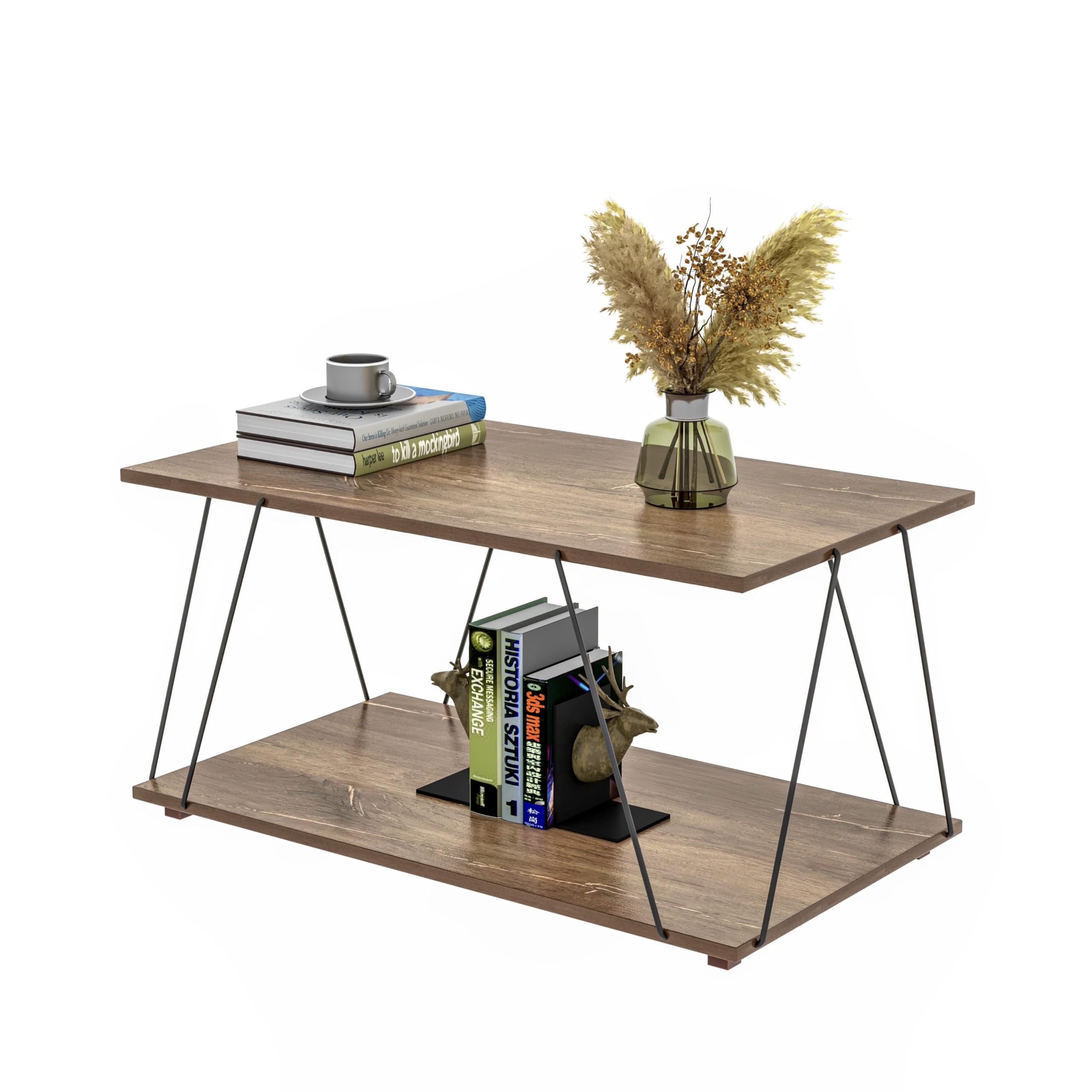 - Metal Frame Tepoy with Elegant Wooden Top – Modern Center Table with Sturdy Support & Spacious Storage Shelf for Living Room, Drawing Room & Balcony (Wire TEPOY)