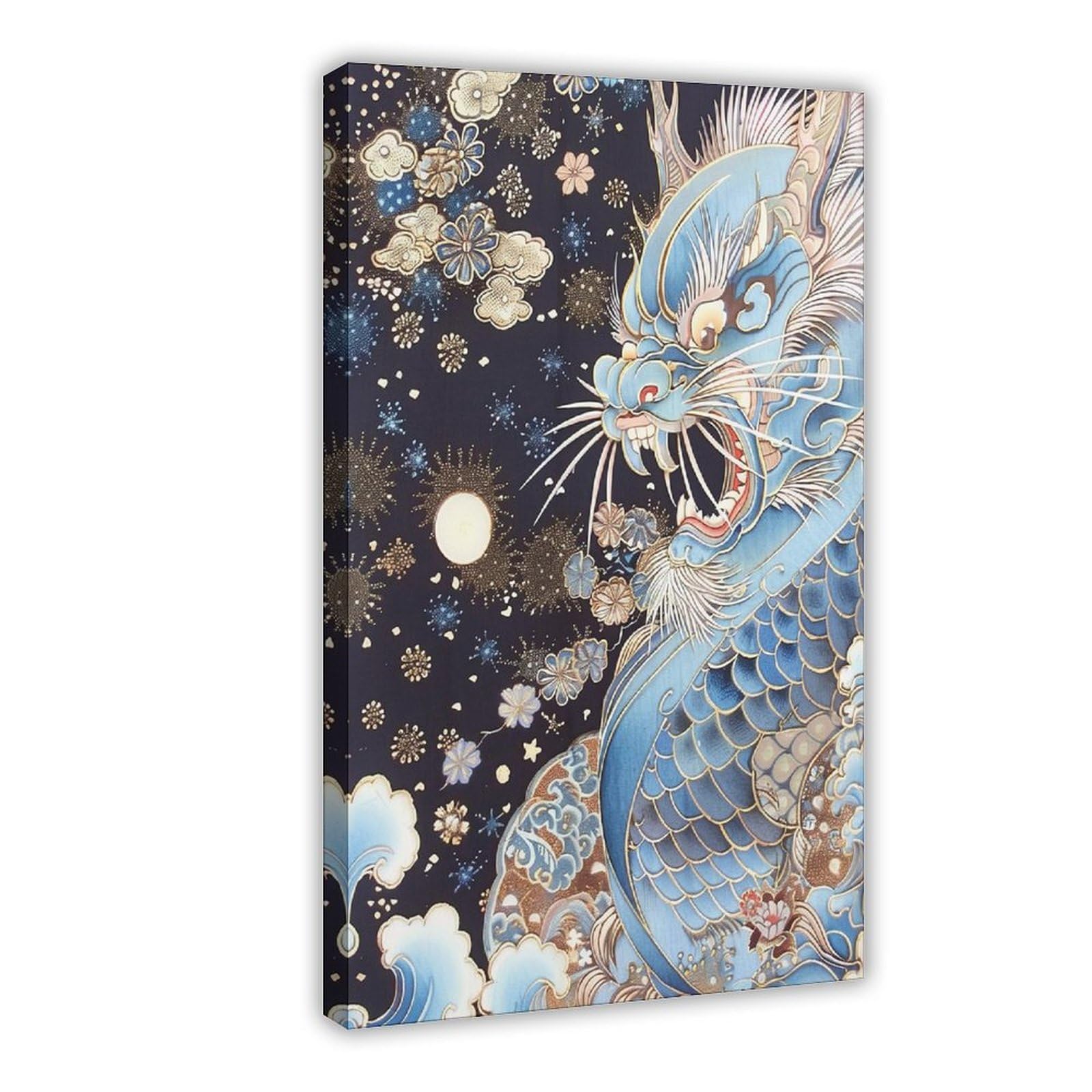 Bareronor Celestial Blue Dragon Art Canvas Poster Bedroom Decor Landscape Office Room Decor Gift 24" L X 36" W
