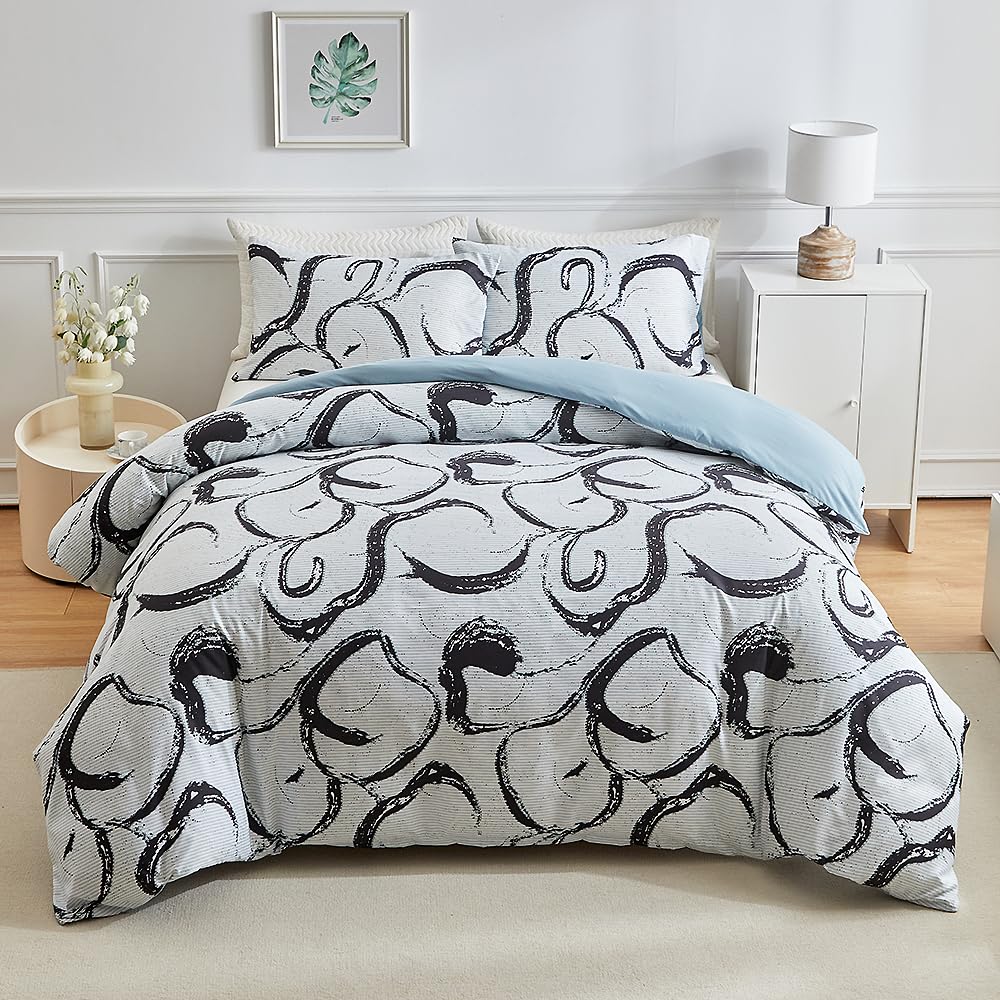 Housse de couette fermeture éclair 230x260 parure lignes abstraites grises