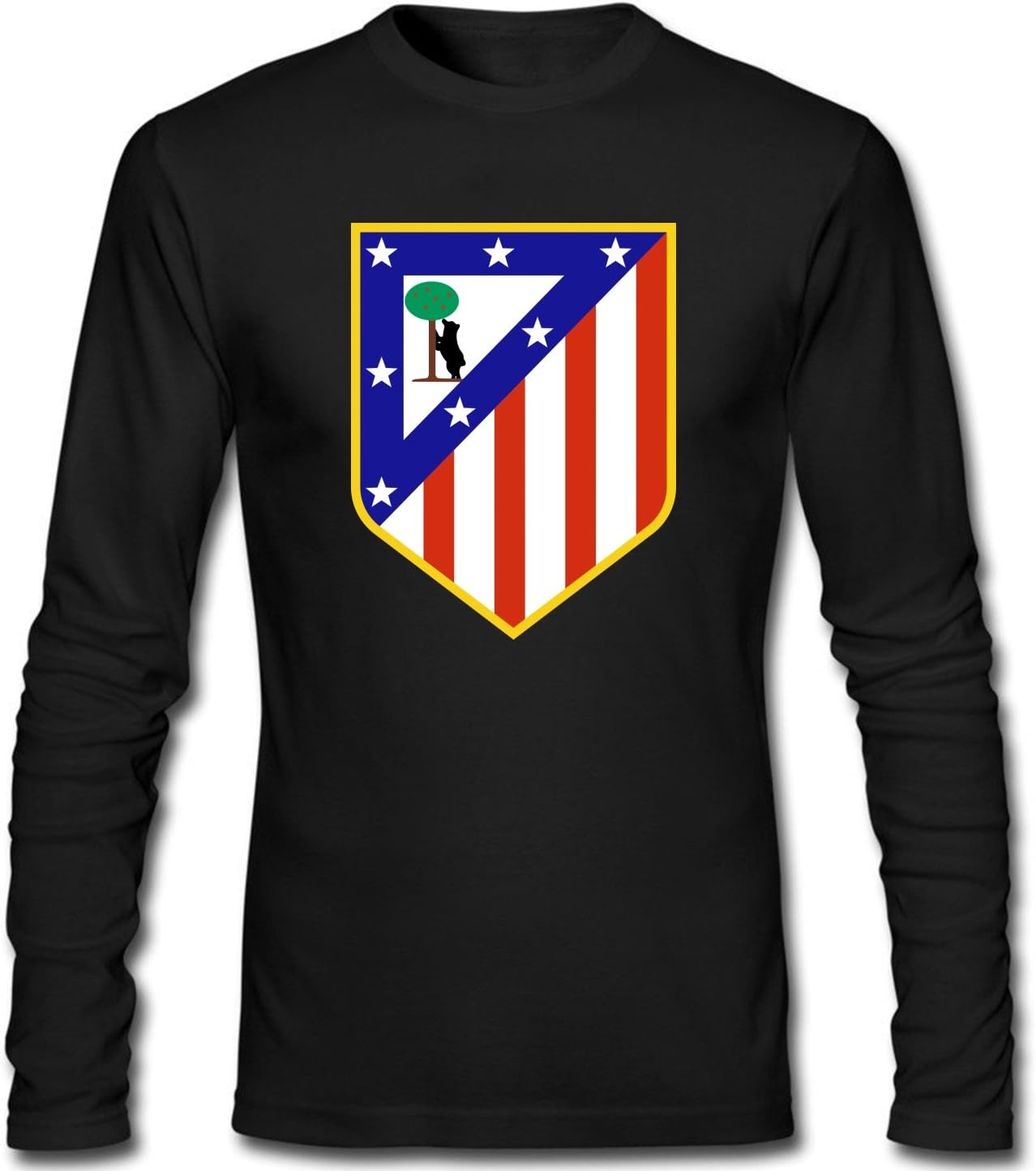 Nanmen Men's Atletico Madrid Logo Long Sleeve Shirt Black L