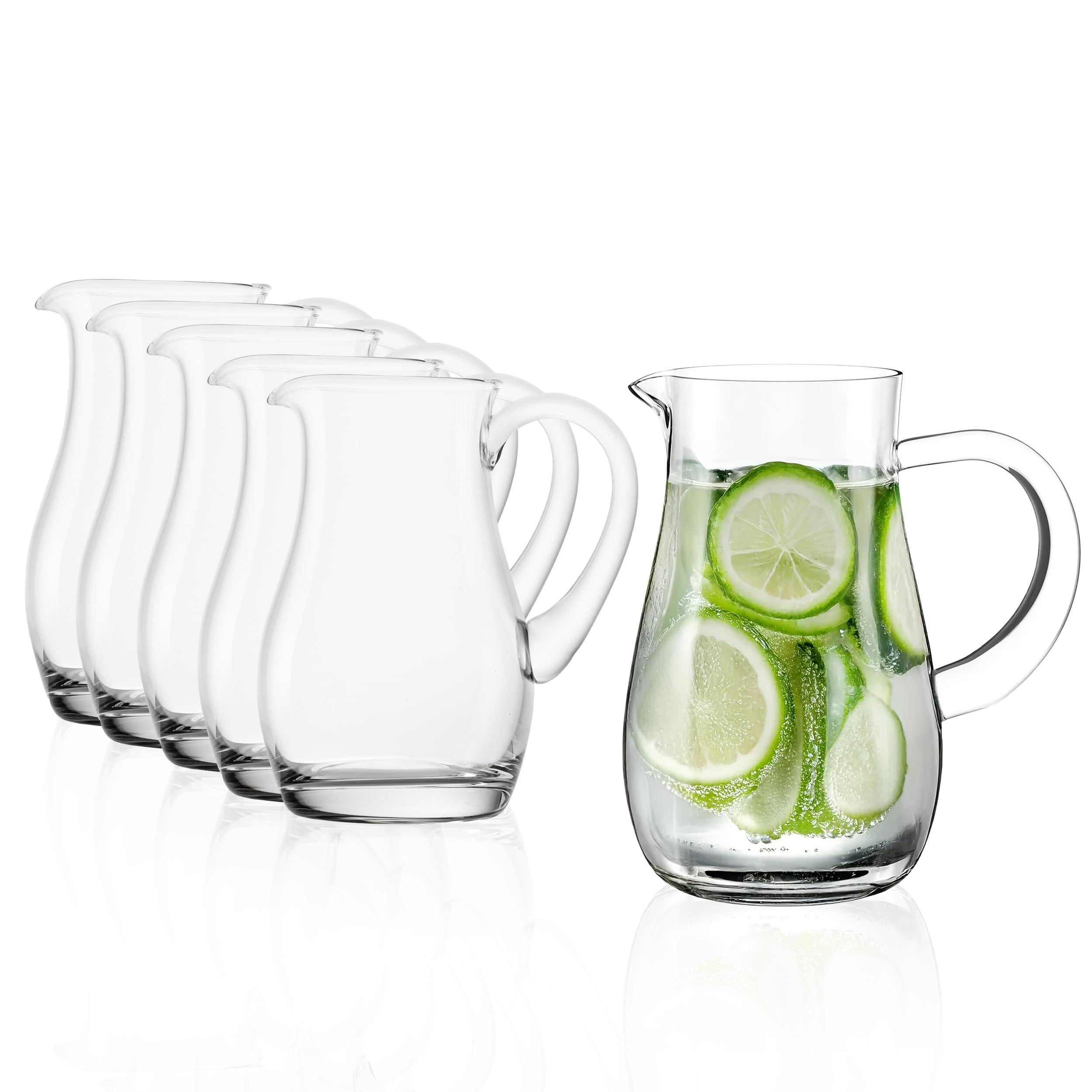 Stölzle Lausitz Exklusiv Krug Wasserkaraffe mit Eislippe 1,5 l, 6er-Set | Handgefertigte Glaskrüge & Wasserkaraffen mit Eislippe für Wasser, Saft und Wein, Kristallglas & spülmaschinengeeignet