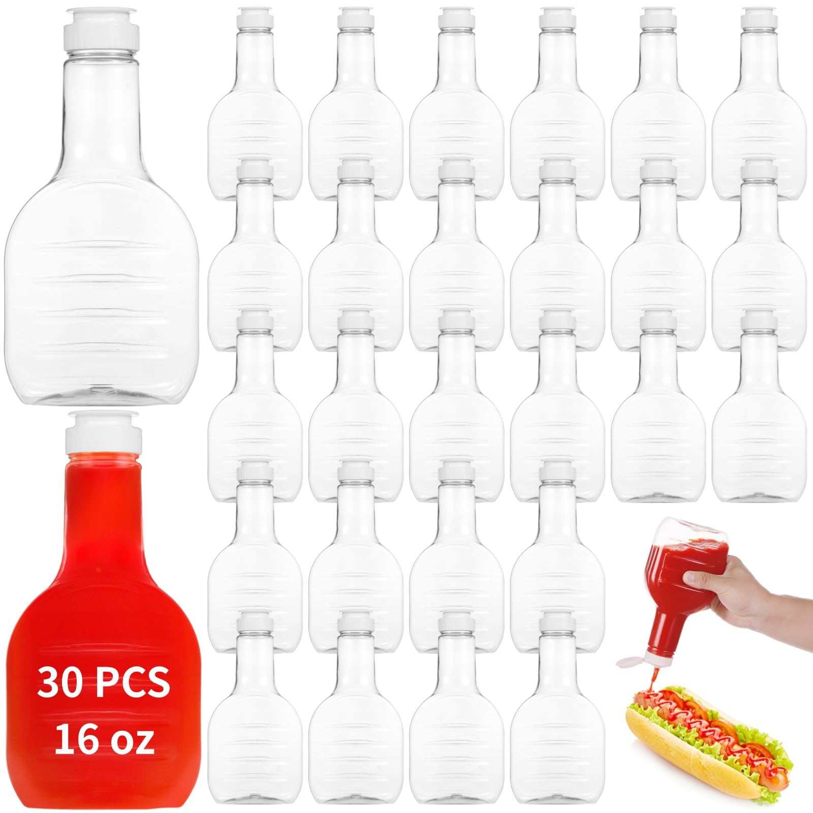 Bulk Soßenflaschen für Haustiere, 30 Stück, 473 ml, transparente Kunststoff-Quetschflaschen, Klappdeckel, Salatdressing, Ketchup, Gewürze, Grill, Sandwich